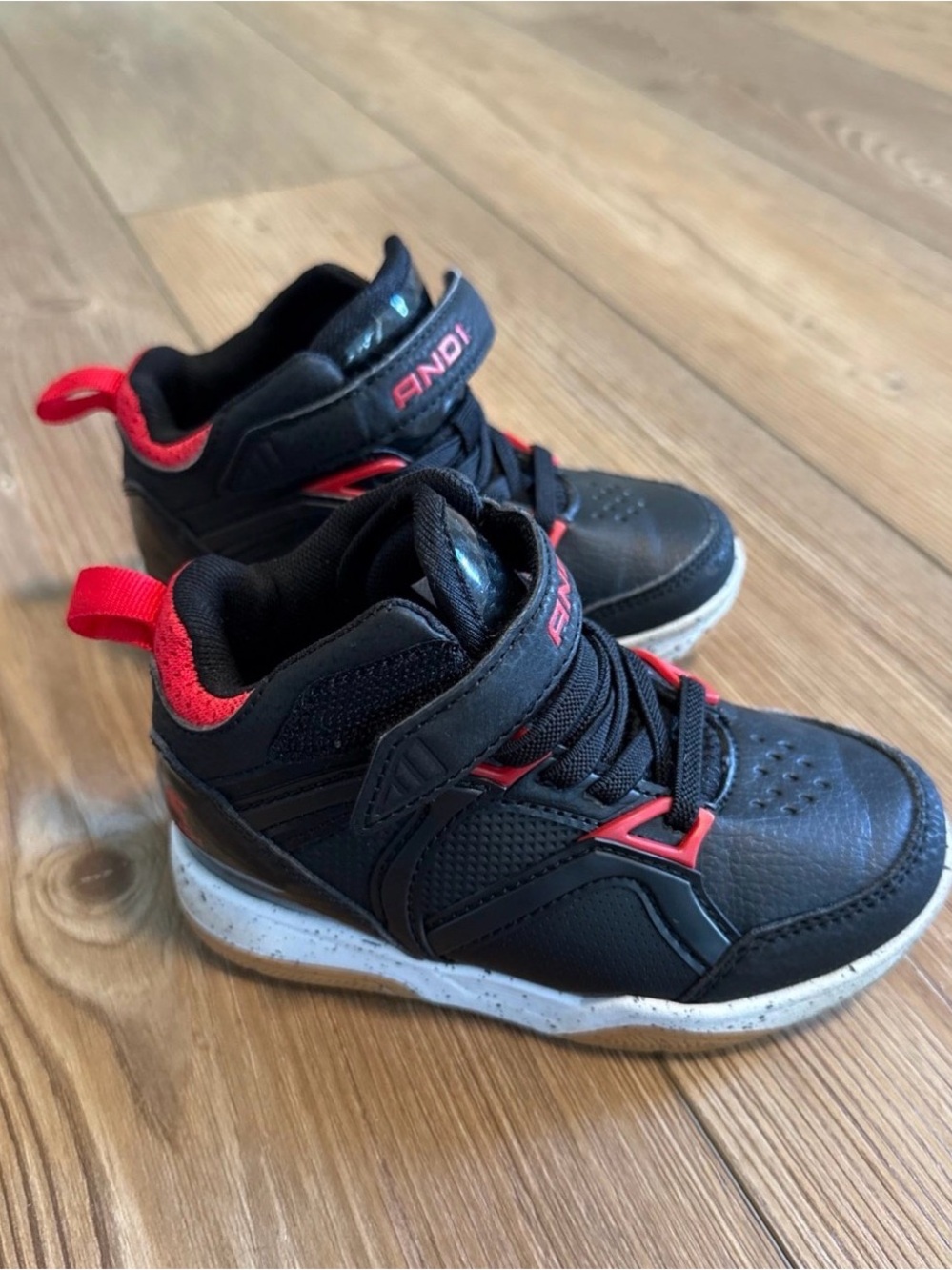 And1 Kids Black and Red High-Top Sneakers with Velcro Strap
